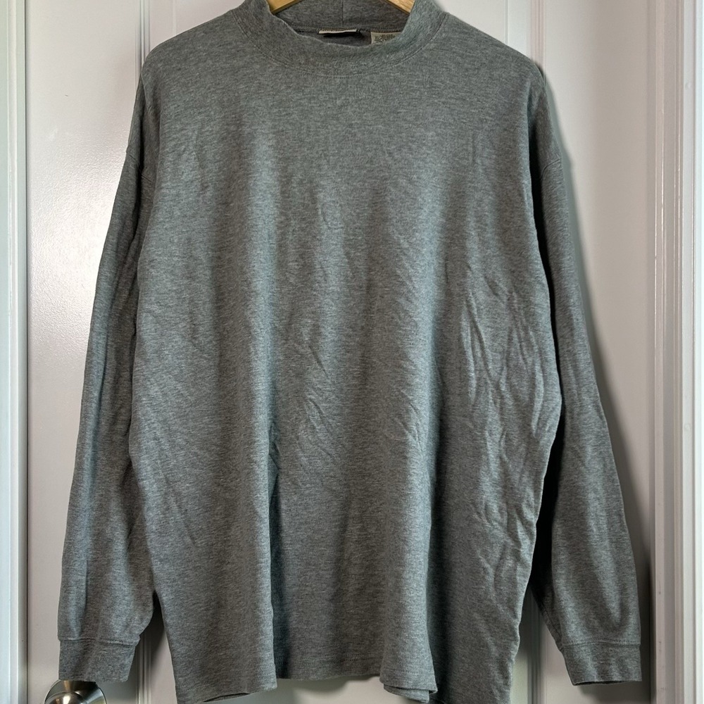 St. John's Bay Vintage 90s Heather Gray Mock Neck Long Sleeve Cotton T-Shirt